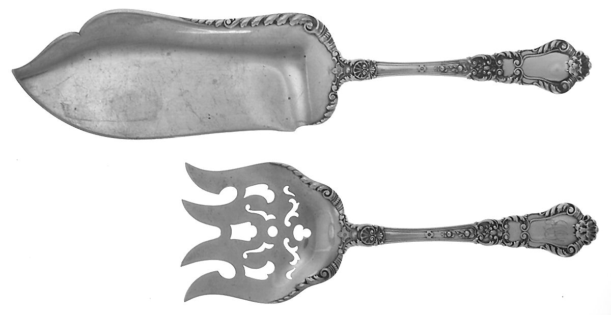 Baronial-Old (Sterling, 1898, No Monograms) 2 Piece Large Solid Fish Serving Set by Gorham Silver-1