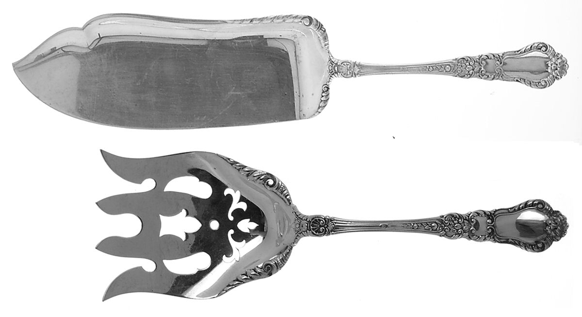 Baronial-Old (Sterling, 1898, No Monograms) Solid 2-Piece Small Fish Serving Set by Gorham Silver-1