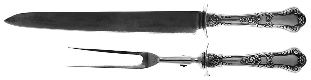 Baronial-Old (Sterling, 1898, No Monograms) Large 2-Piece Roast Carving Set w/ Stainless Blade by Gorham Silver-1