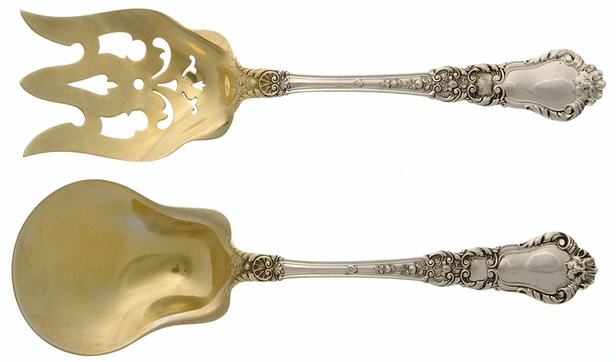 Baronial-Old (Sterling, 1898, No Monograms) (2 Pc) Solid Salad Set by Gorham Silver-1