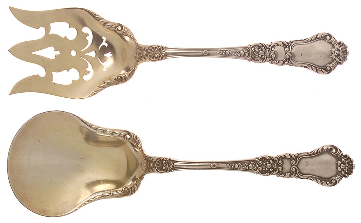 Baronial-Old (Sterling, 1898, No Monograms) (2 Pc) Solid Salad Set by Gorham Silver-1