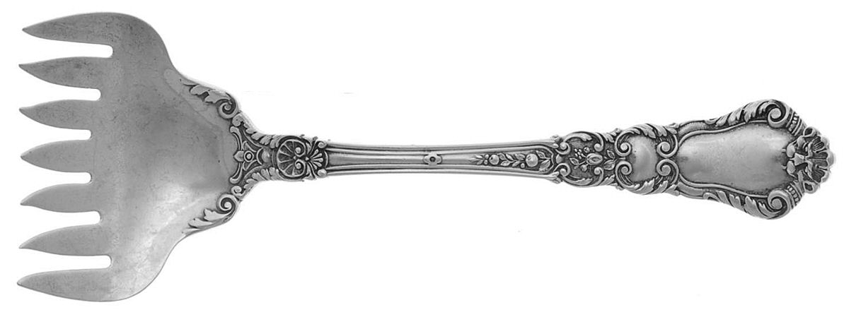 Baronial-Old (Sterling, 1898, No Monograms) Large Solid Tined Sardine Serving Fork by Gorham Silver-1