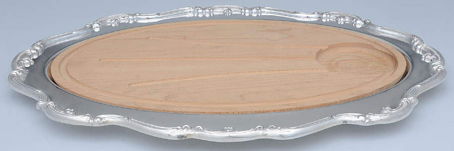 Baronial (Silverplate, Hollowware, Heritage) 18" Oval Platter & Wood (Cutting Board) Insert by Gorham Silver-1