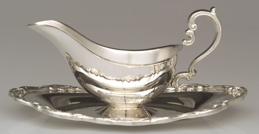 Baronial (Silverplate, Hollowware, Heritage) Plated Gravy Boat with Attached Underplate by Gorham Silver-1