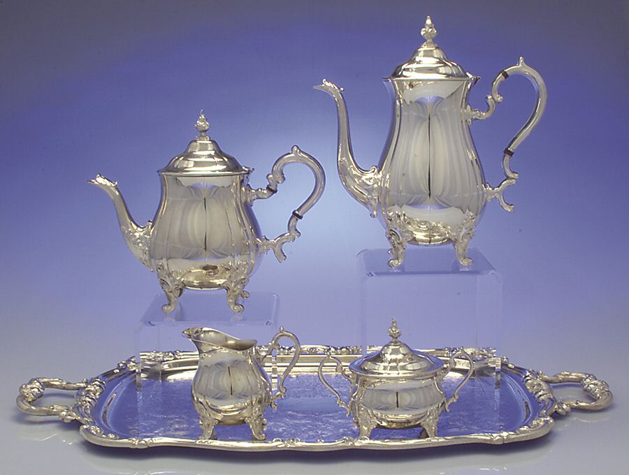 Baronial (Silverplate, Hollowware, Heritage) 5-Piece Silverplate Tea Set (with Tray) by Gorham Silver-1