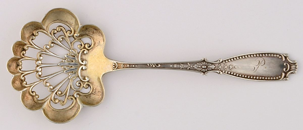 Bedford (Sterling, 1895) Solid Bon Bon Spoon with Pierced Bowl by Gorham Silver-1