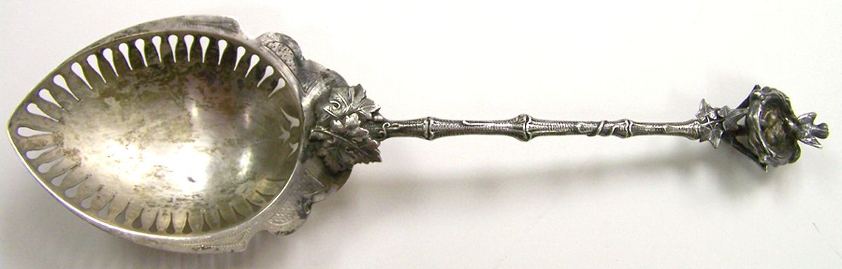 Birds Nest (Sterling, 1865) Pierced Nut Serving Spoon by Gorham Silver-1