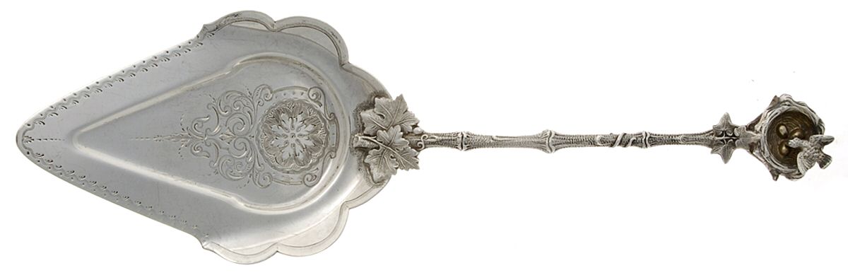 Birds Nest (Sterling, 1865) Large Solid Bright Cut Pie Knife by Gorham Silver-1