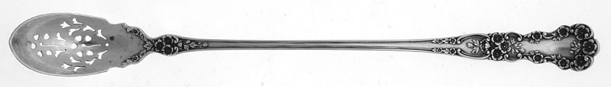 Buttercup (Sterling, Lion-Anchor-G, 1899, No Monos) Pierced Bowl Long Handle Olive Spoon by Gorham Silver-1