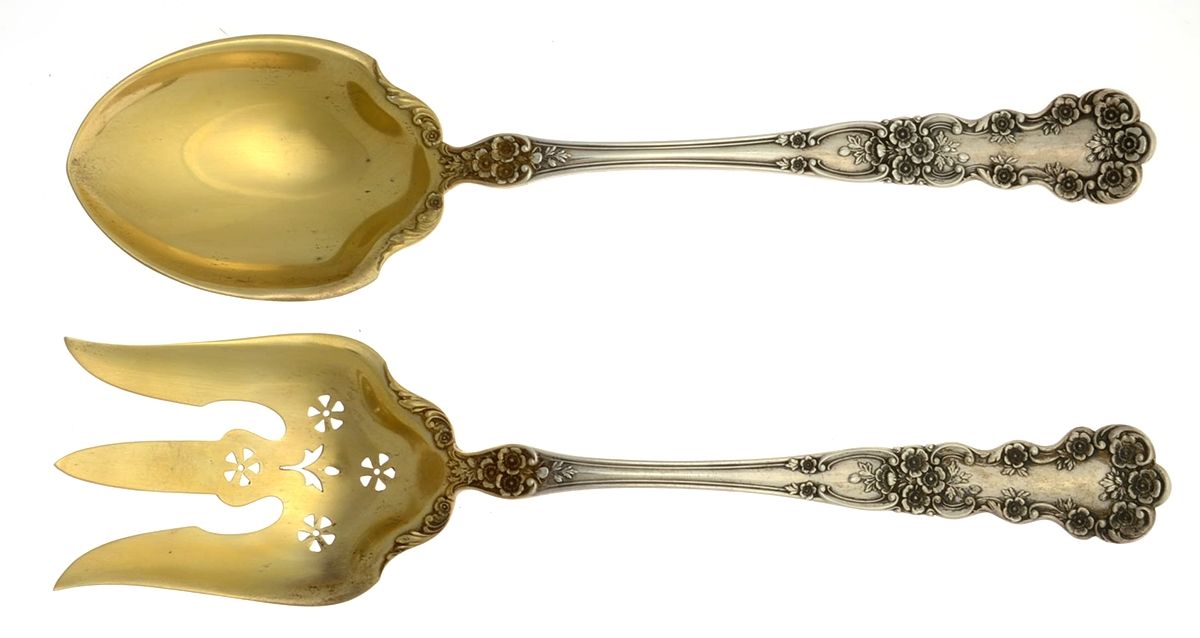 Buttercup (Sterling, Lion-Anchor-G, 1899, No Monos) Solid Oversized Serving Salad Set by Gorham Silver-1