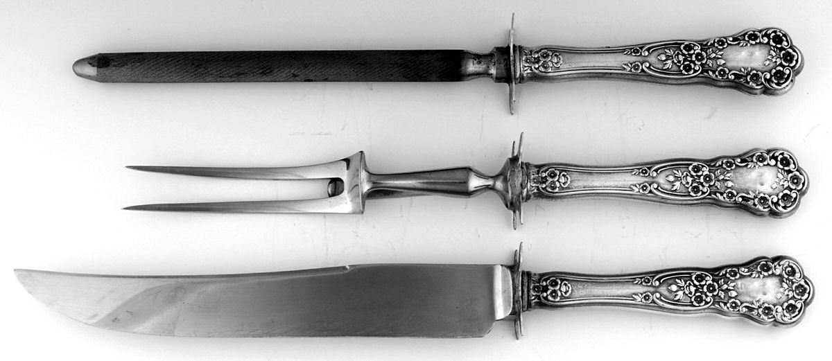Buttercup (Sterling, Lion-Anchor-G, 1899, No Monos) Small Steak 3-Piece Carving Set w/Stainless Blade by Gorham Silver-1