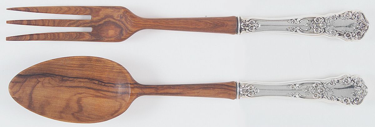 Buttercup (Sterling, Lion-Anchor-G, 1899, No Monos) Wooden Bowl 2-Piece Salad Set by Gorham Silver-1