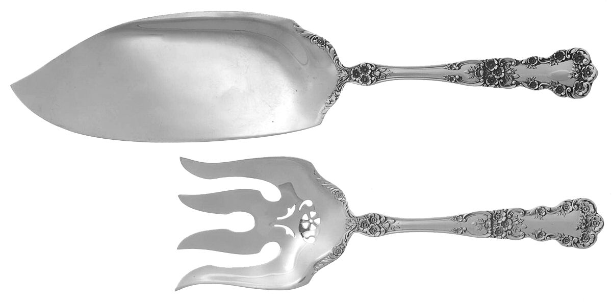 Buttercup (Sterling, Lion-Anchor-G, 1899, No Monos) 2 Piece Large Solid Fish Serving Set by Gorham Silver-1