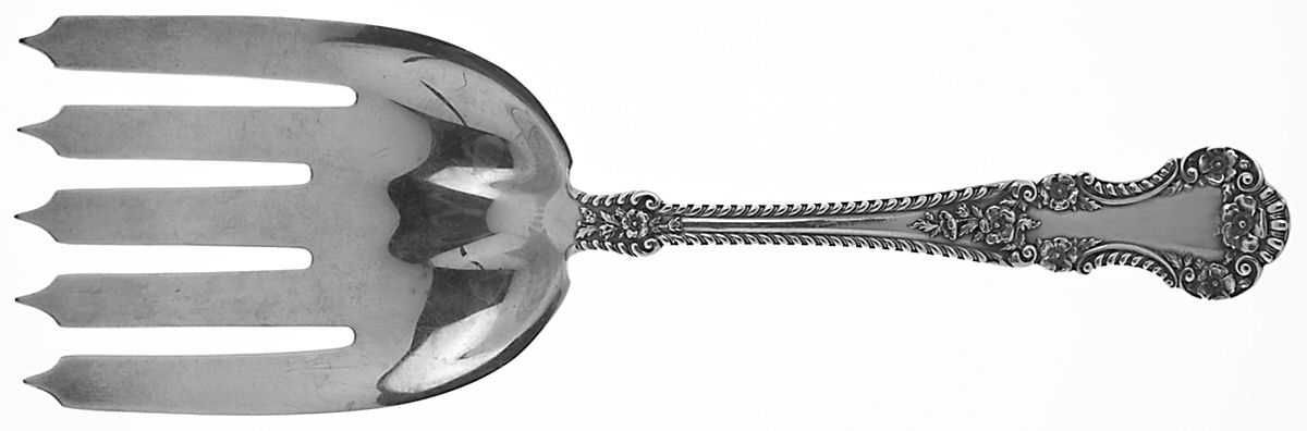 Cambridge (Sterling, 1899) Large Solid Serving Asparagus Fork 5 Prong by Gorham Silver-1