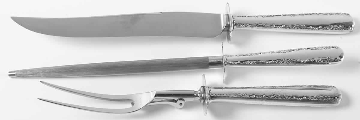Camellia (Sterling, 1941-1942, No Monos) Large 3-Piece Roast Carving Set w/ Stainless Blade by Gorham Silver-1