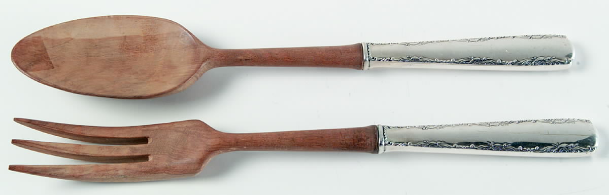 Camellia (Sterling, 1941-1942, No Monos) Wooden Bowl 2-Piece Salad Set by Gorham Silver-1