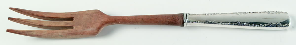 Camellia (Sterling, 1941-1942, No Monos) Salad Serving Fork with Wooden Prongs by Gorham Silver-1