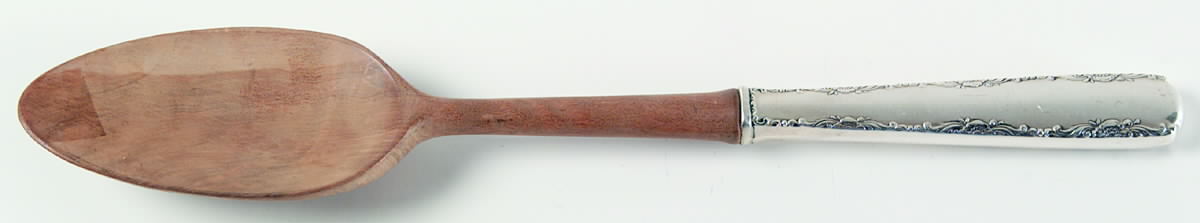 Camellia (Sterling, 1941-1942, No Monos) Salad Serving Spoon with Wooden Bowl by Gorham Silver-1