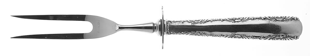 Camellia (Sterling, 1941-1942, No Monos) Small Steak Carving Fork with Stainless Prongs by Gorham Silver-1