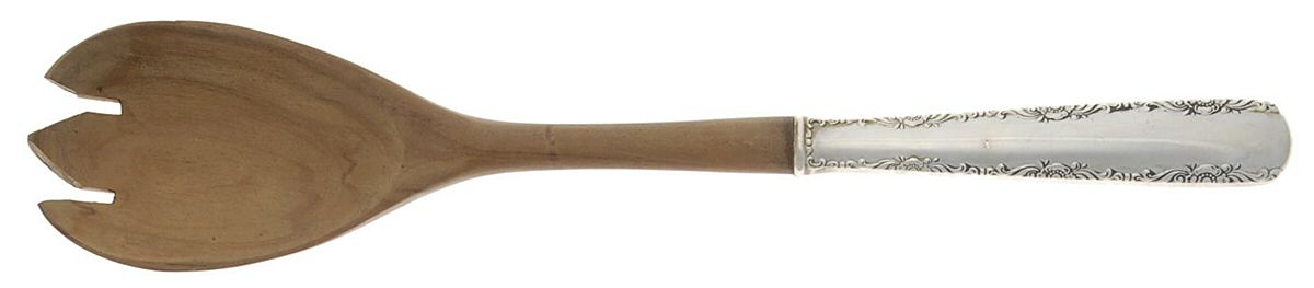 Camellia (Sterling, 1941-1942, No Monos) Salad Serving Fork Wooden Prongs by Gorham Silver-1