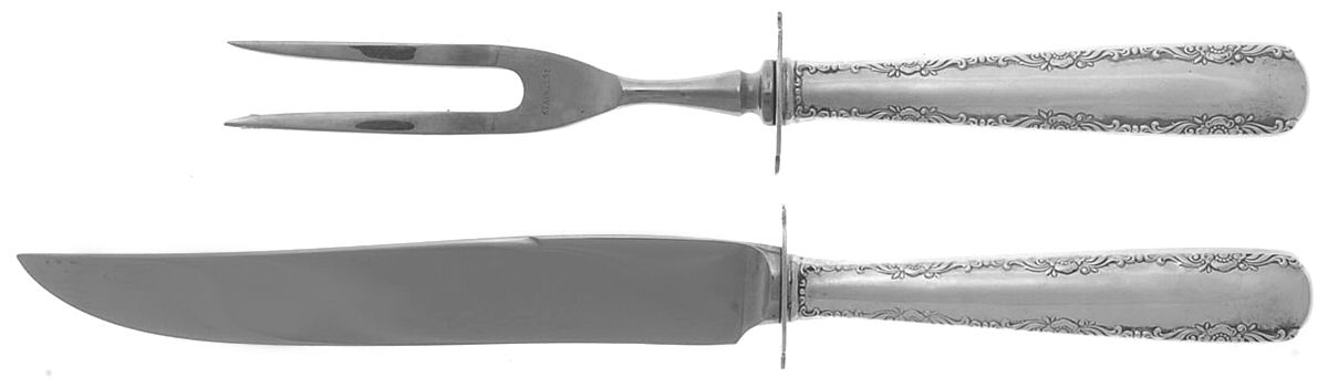 Camellia (Sterling, 1941-1942, No Monos) 2 Piece Small Carving Set W/ Sterling Guard by Gorham Silver-1