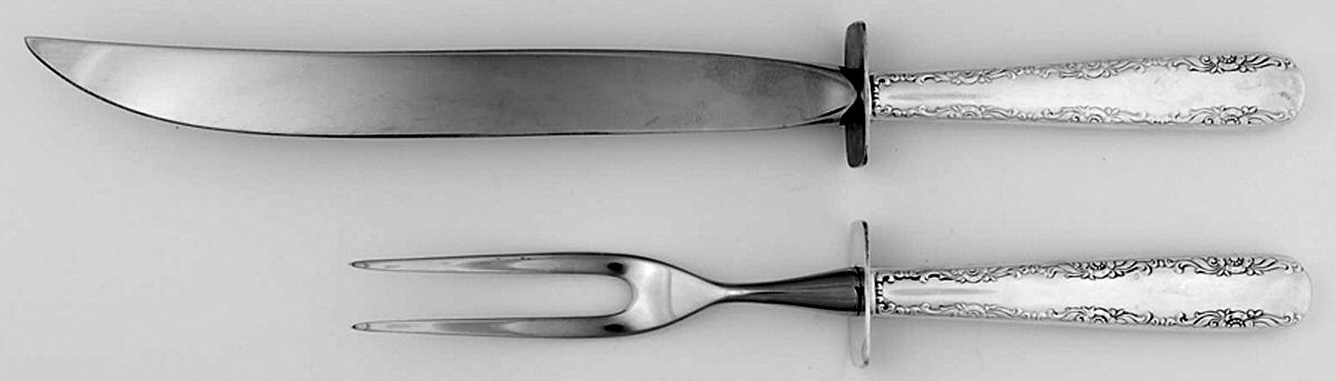 Camellia (Sterling, 1941-1942, No Monos) Large 2-Piece Roast Carving Set w/Stainless Blade by Gorham Silver-1