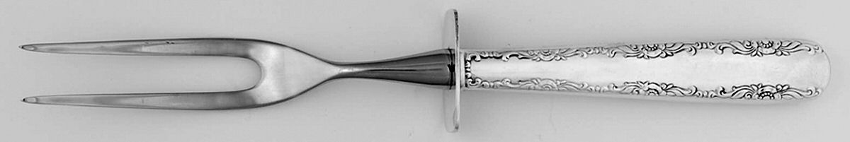Camellia (Sterling, 1941-1942, No Monos) Large Stainless-Prong Roast Carving Fork by Gorham Silver-1