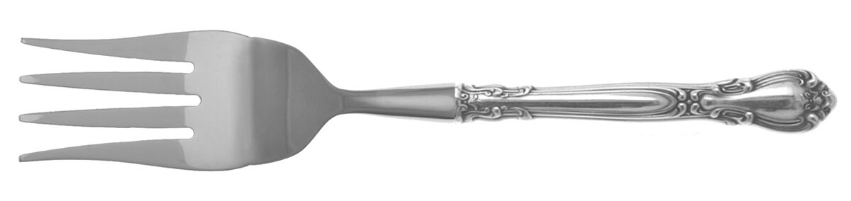 Chantilly (Sterling, 1895, Lion-Anchor-G, No Mono) Cold Meat Fork Large, Stainless Tines HC by Gorham Silver-1