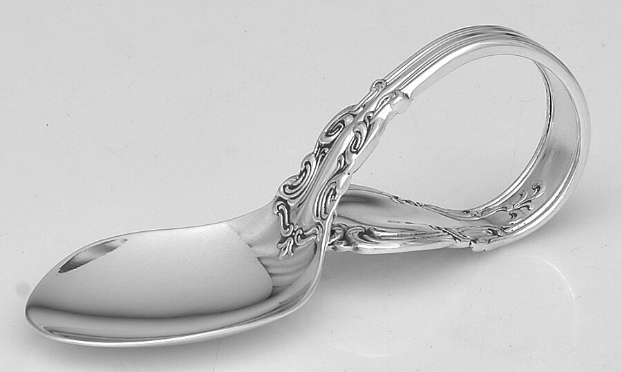 Chantilly (Sterling, 1895, Lion-Anchor-G, No Mono) Baby Spoon with Curved Handle HC by Gorham Silver-1