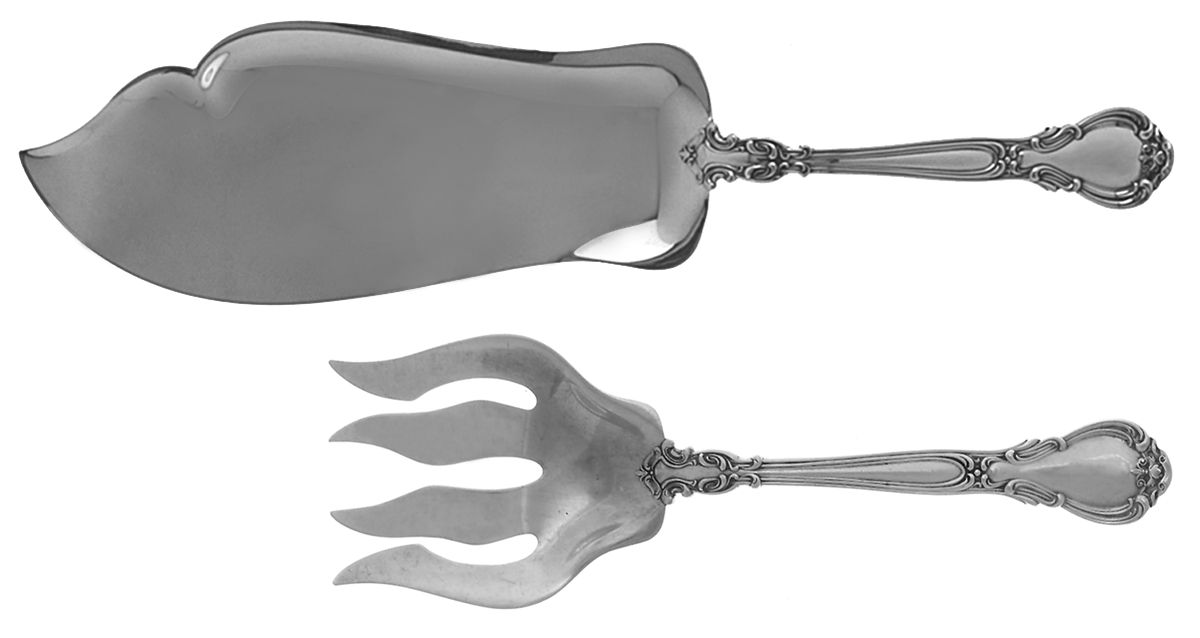 Chantilly (Sterling, 1895, Lion-Anchor-G, No Mono) 2 Piece Large Solid Fish Serving Set by Gorham Silver-1