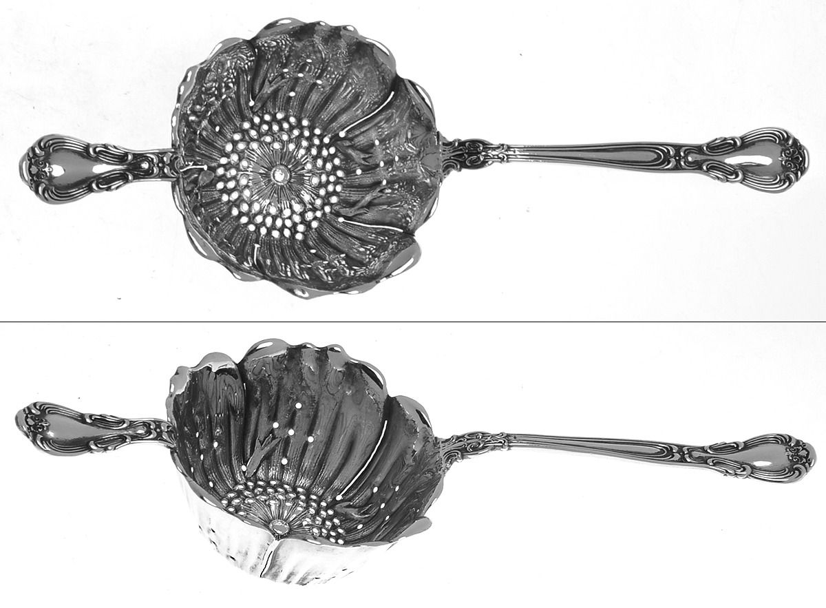 Chantilly (Sterling, 1895, Lion-Anchor-G, No Mono) Solid Individual Overcup Tea Strainer by Gorham Silver-1