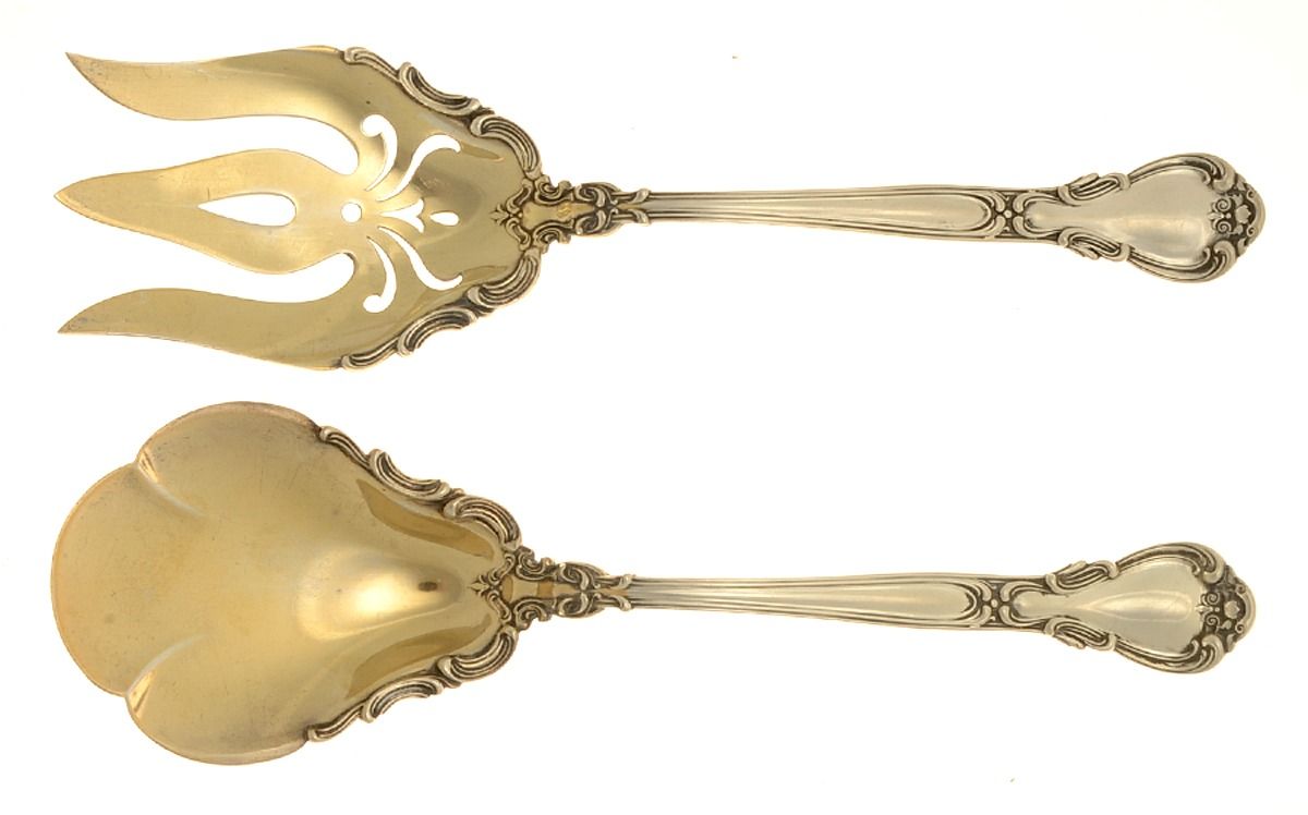Chantilly (Sterling, 1895, Lion-Anchor-G, No Mono) (2 Pc) Solid Salad Set by Gorham Silver-1