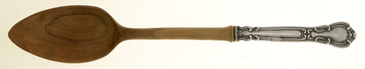 Chantilly (Sterling, 1895, Lion-Anchor-G, No Mono) Salad Serving Spoon with Wooden Bowl by Gorham Silver-1