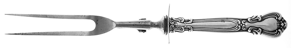 Chantilly (Sterling, 1895, Lion-Anchor-G, No Mono) Lg Carving/Roast Fork-Stn Prong w/Sterling Guard by Gorham Silver-1