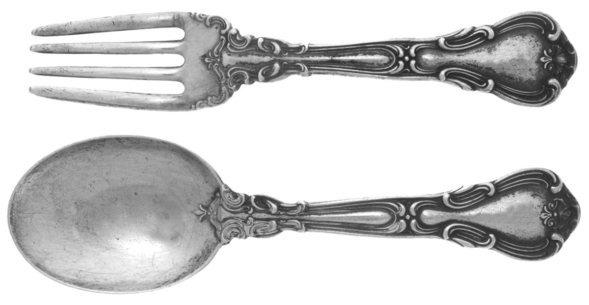 Chantilly (Sterling, 1895, Lion-Anchor-G, No Mono) 2 Pc Baby Set (BF, BS) by Gorham Silver-1