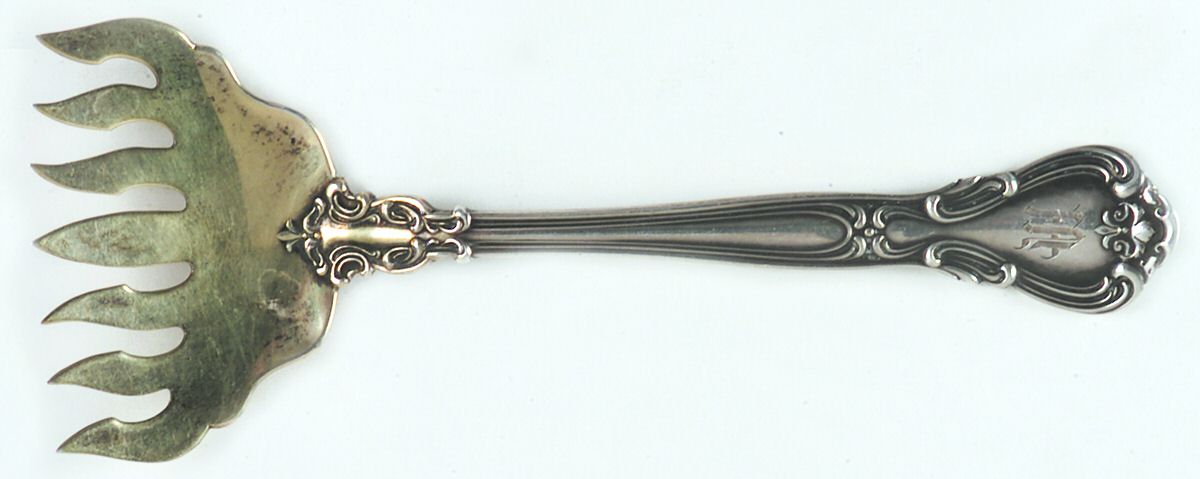 Chantilly (Sterling, 1895, Lion-Anchor-G, No Mono) Large Solid Tined Sardine Serving Fork by Gorham Silver-1