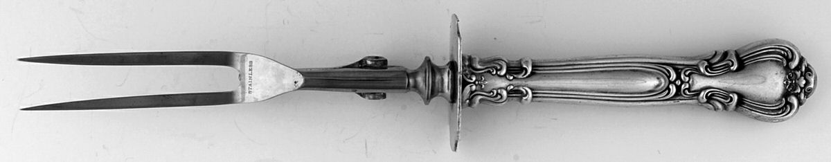 Chantilly (Sterling, 1895, Lion-Anchor-G, No Mono) Small Carving Fork W/Sterling Guard by Gorham Silver-1