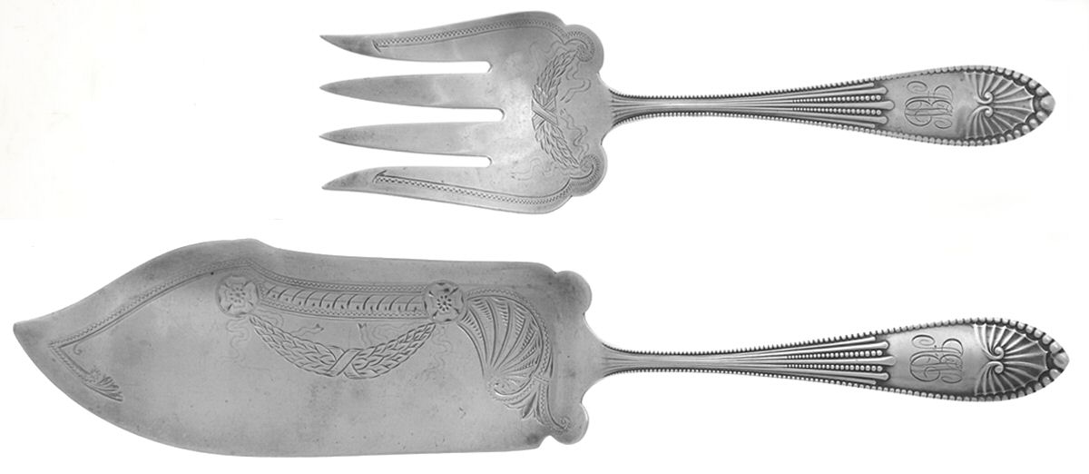 Chippendale (Sterling, 1890) 2 Piece Large Solid Fish Serving Set by Gorham Silver-1