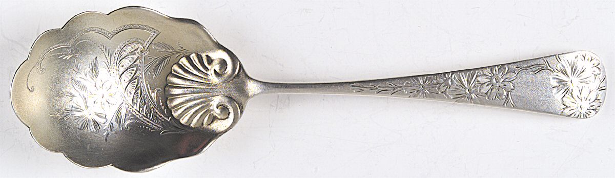 Chrysanthemum (Sterling, 1885) Salad Serving Spoon, Bright Cut Solid Piece by Gorham Silver-1
