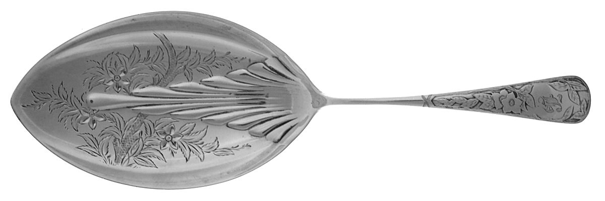 Clematis (Sterling, 1885) Large Solid Bright Cut Pie Knife by Gorham Silver-1