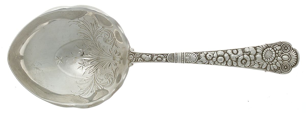 Cluny (Sterling, 1880-1883) Solid Bright Cut Vegetable Serving Spoon by Gorham Silver-1
