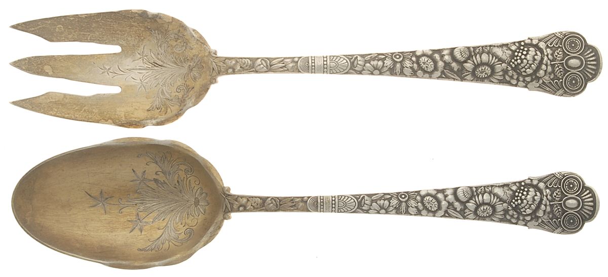 Cluny (Sterling, 1880-1883) Salad Serving Set Solid Oversize Bright Cut by Gorham Silver-1