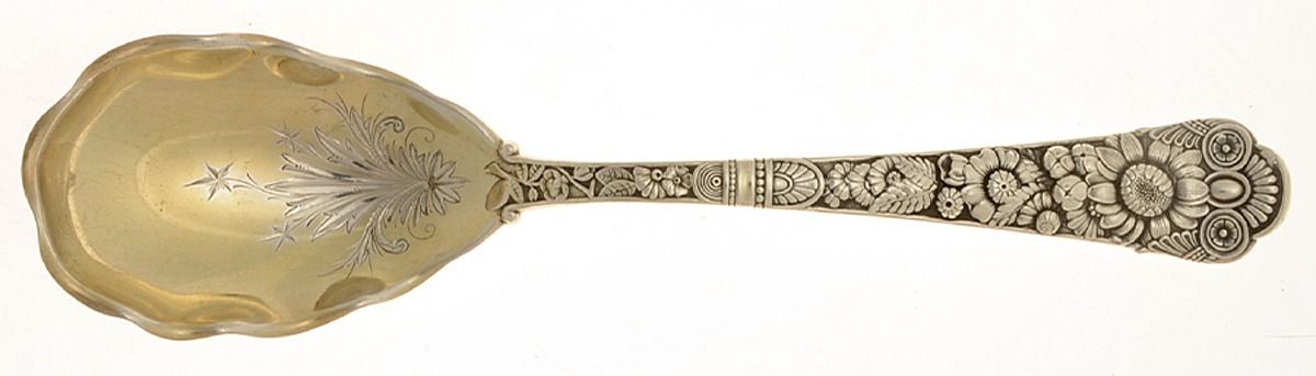 Cluny (Sterling, 1880-1883) Salad Serving Spoon, Bright Cut Solid Piece by Gorham Silver-1