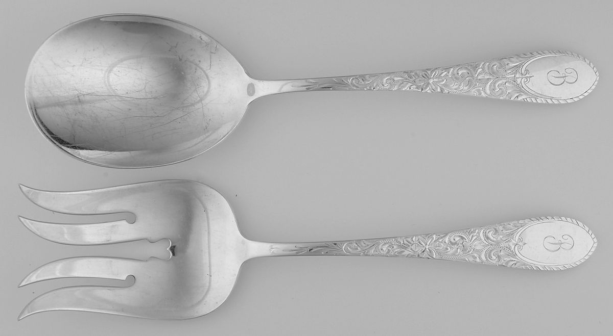Colonial Engraved (Sterling) (2 Pc) Solid Salad Set by Gorham Silver-1