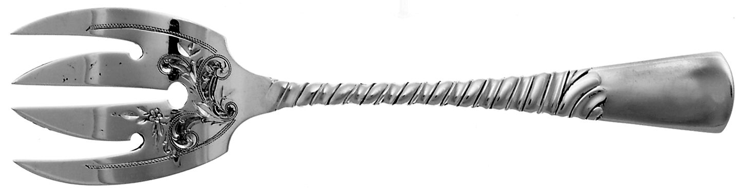 Colonial (Sterling, 1885) Sardine Serving Fork Tined Large Bright Cut by Gorham Silver-1