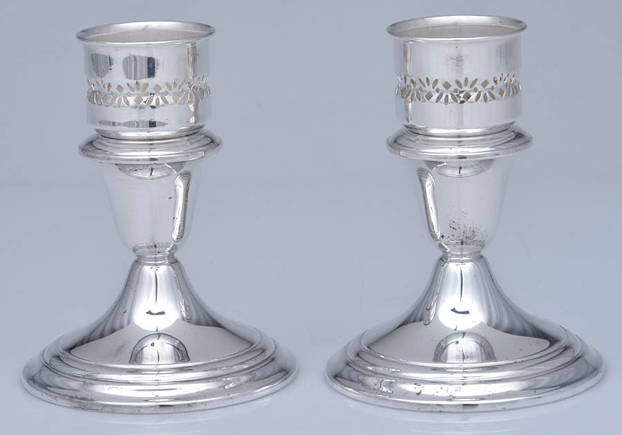Colonial (Silverplate, Hollowware) Pair of Hurricane Lamp Bases by Gorham Silver-1