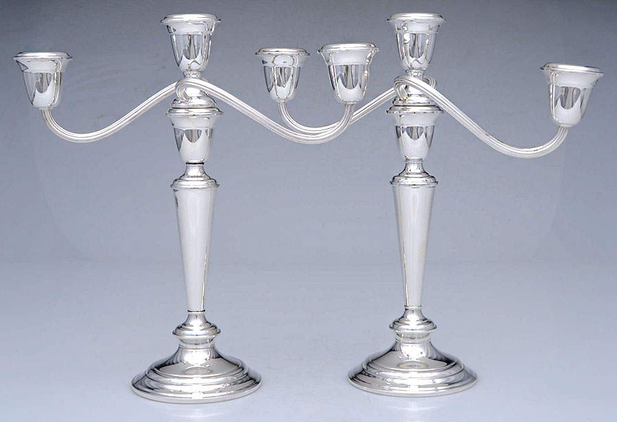 Colonial (Silverplate, Hollowware) Pair of Medium 3-Light Candelabra by Gorham Silver-1