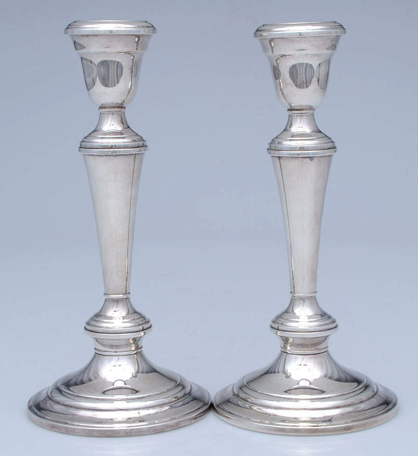 Colonial (Silverplate, Hollowware) Pair of 9" Weighted Candlesticks by Gorham Silver-1