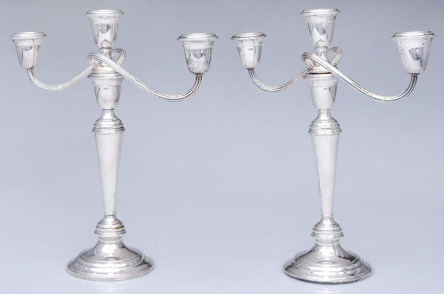 Colonial (Silverplate, Hollowware) Pair of Medium 3-Light Candelabra by Gorham Silver-1