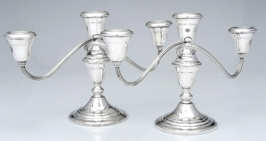 Colonial (Silverplate, Hollowware) Pair of 3 Light Small Candelabra by Gorham Silver-1
